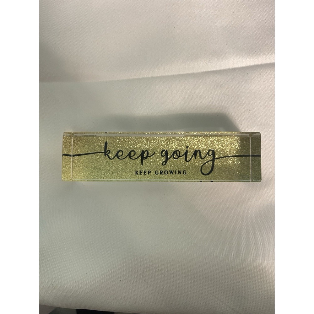 Keep Going Glass Desk Decoration Bold Lettering & Gold Glitter Background BinA